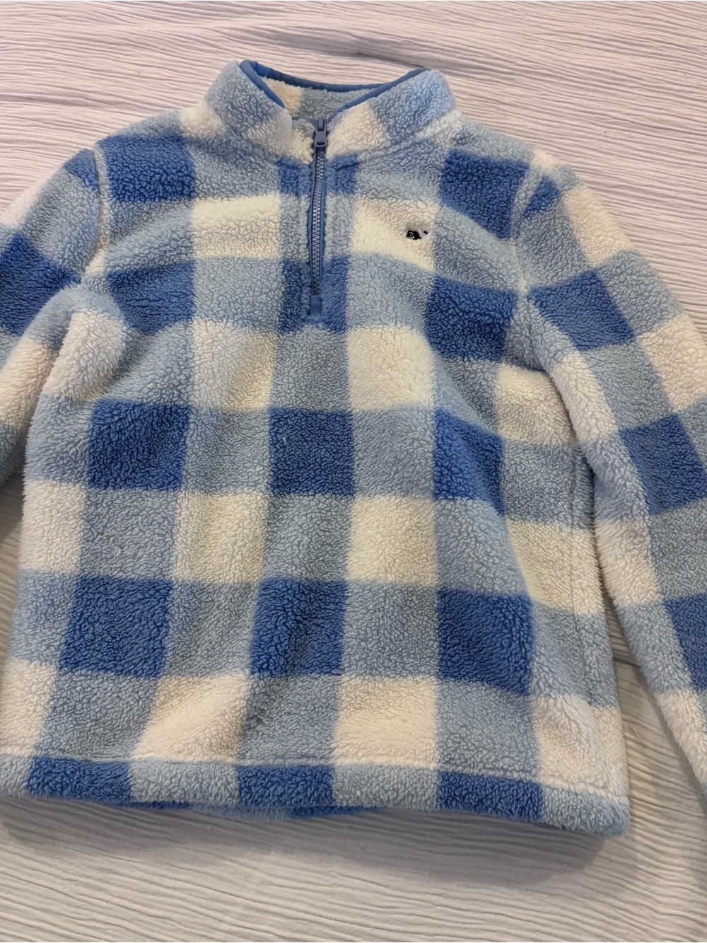 Vineyard Vines Light Blue and Cream Sherpa zip-up Pullover